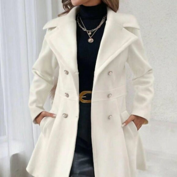 Womens Solid Double Button Pocket Overcoat - Picture 1 of 2